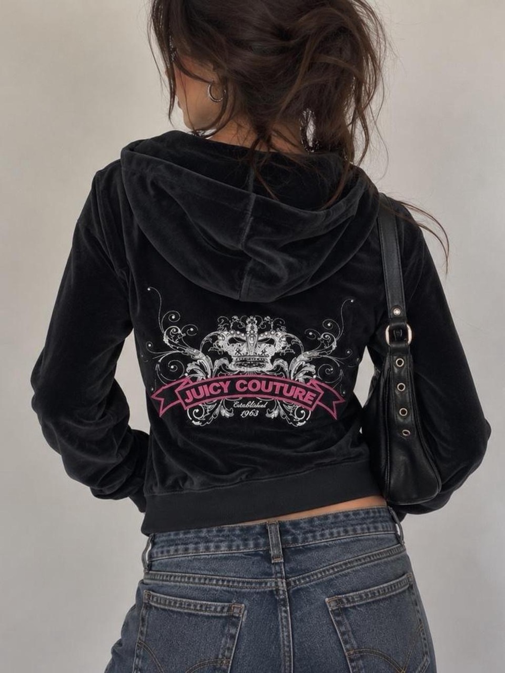 Vintage Y2K Juicy Couture Black Velour Zip Up Hoodie